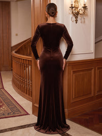 Mermaid/Trumpet Sweetheart Velvet Maxi Formal Dresses with Corset Bodice, Ruched Waist & Slit