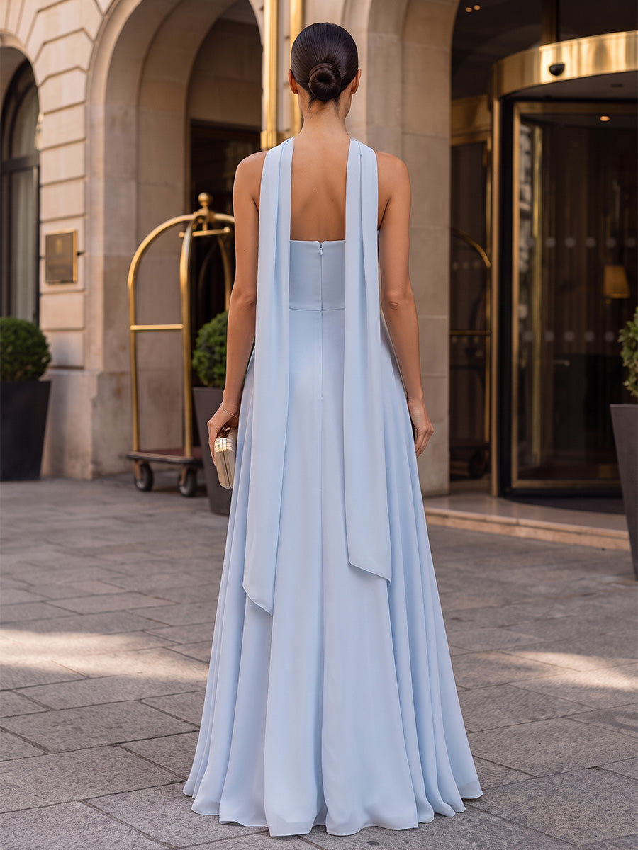 A-Line/Princess Strapless Chiffon Maxi Formal Dresses with 3D Flowers & Scarf