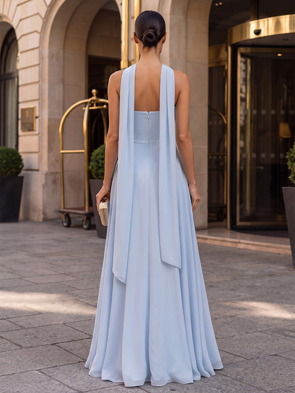 A-Line/Princess Strapless Chiffon Maxi Formal Dresses with 3D Flowers & Scarf