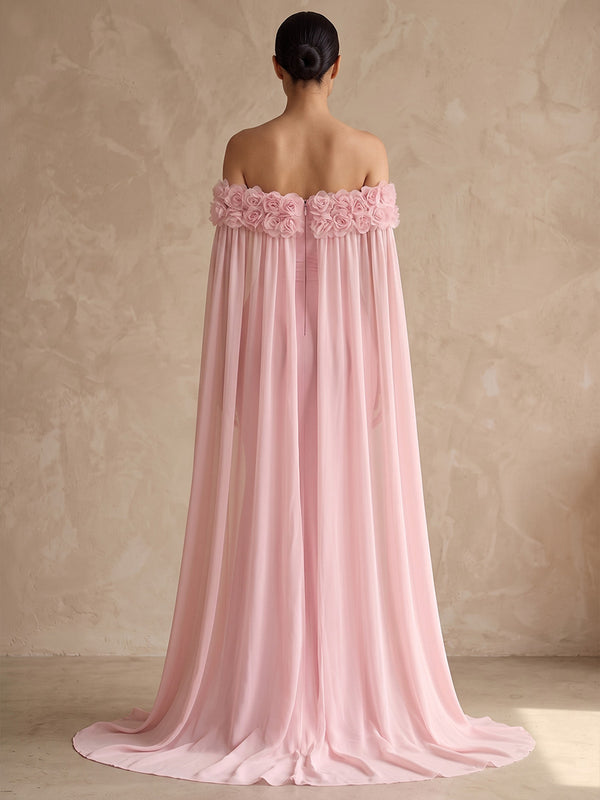 Mermaid/Trumpet Off Shoulder Stretch Jersey Maxi Formal Dresses with 3D Flowers & Sweep Train