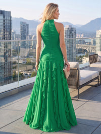 A-Line/Princess Halter Chiffon Maxi Formal Dresses with Ruffles & Ruched Waist
