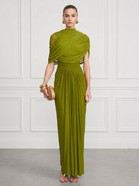 Sheath/Column Cowl Neck Chiffon Floor-Length Formal Dresses with Pleats