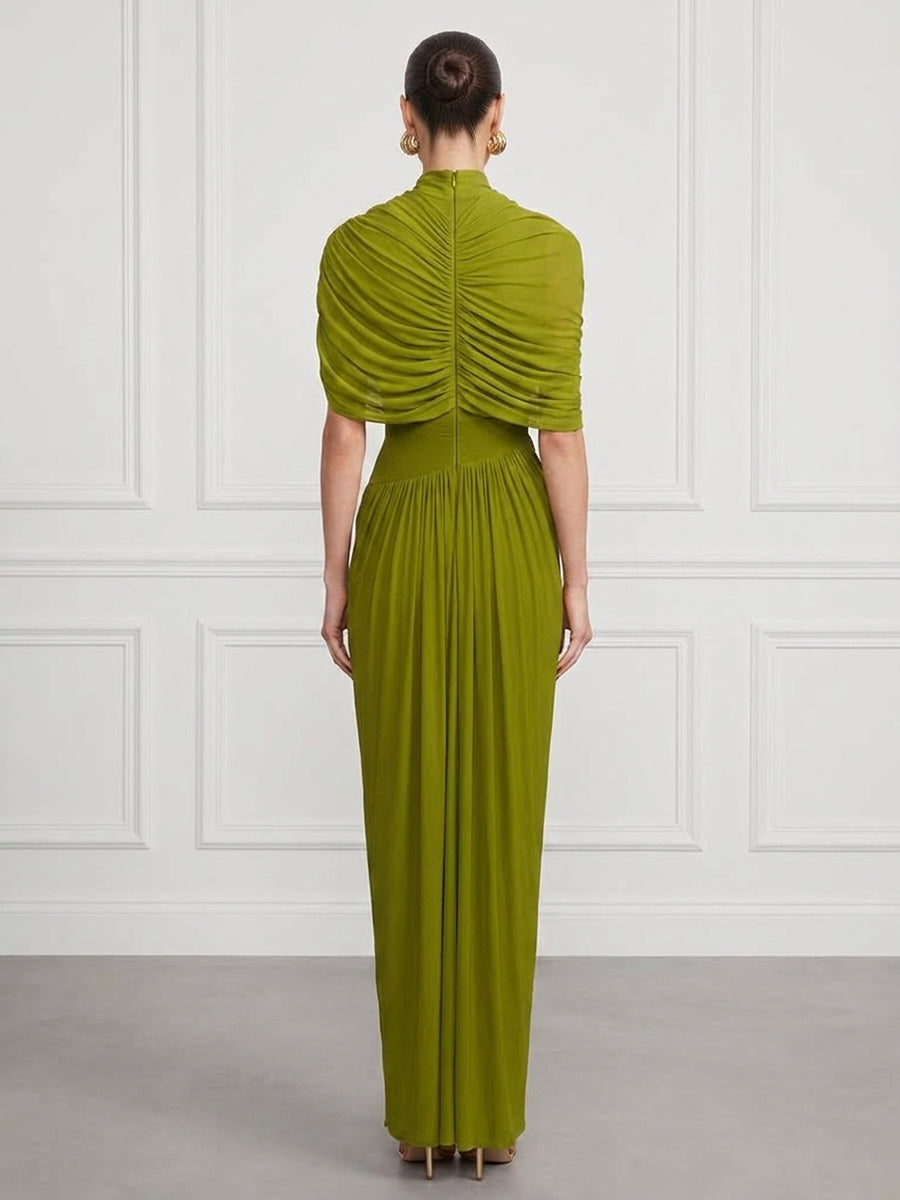 Sheath/Column Cowl Neck Chiffon Floor-Length Formal Dresses with Pleats