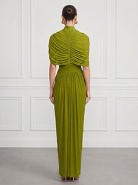 Sheath/Column Cowl Neck Chiffon Floor-Length Formal Dresses with Pleats