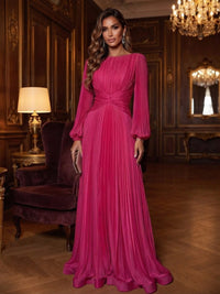 A-Line/Princess Scoop Neck Chiffon Floor-Length Formal Dresses with Pleats & Ruched Waist