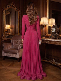 A-Line/Princess Scoop Neck Chiffon Floor-Length Formal Dresses with Pleats & Ruched Waist