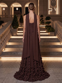 A-Line/Princess Strapless Chiffon Maxi Formal Dresses with Scarf, 3D Flowers, Ruched Waist & Pleats