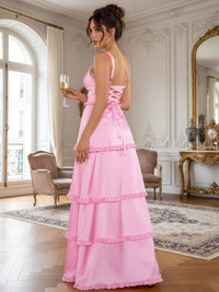Sheath/Column Floor-Length Wedding Guest Dresses with Tiered Ruffles Hem