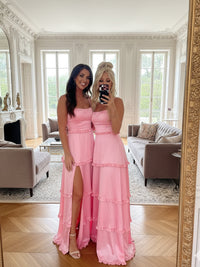 Sheath/Column Floor-Length Wedding Guest Dresses with Tiered Ruffles Hem