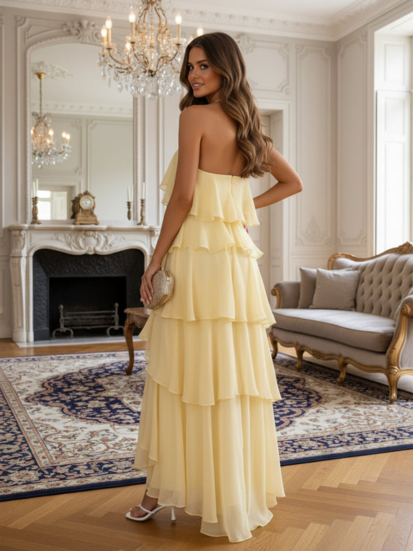 A-Line/Princess Tiered Halter Floor-Length Wedding Guest Dresses