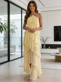 A-Line/Princess Tiered Halter Floor-Length Formal Dresses