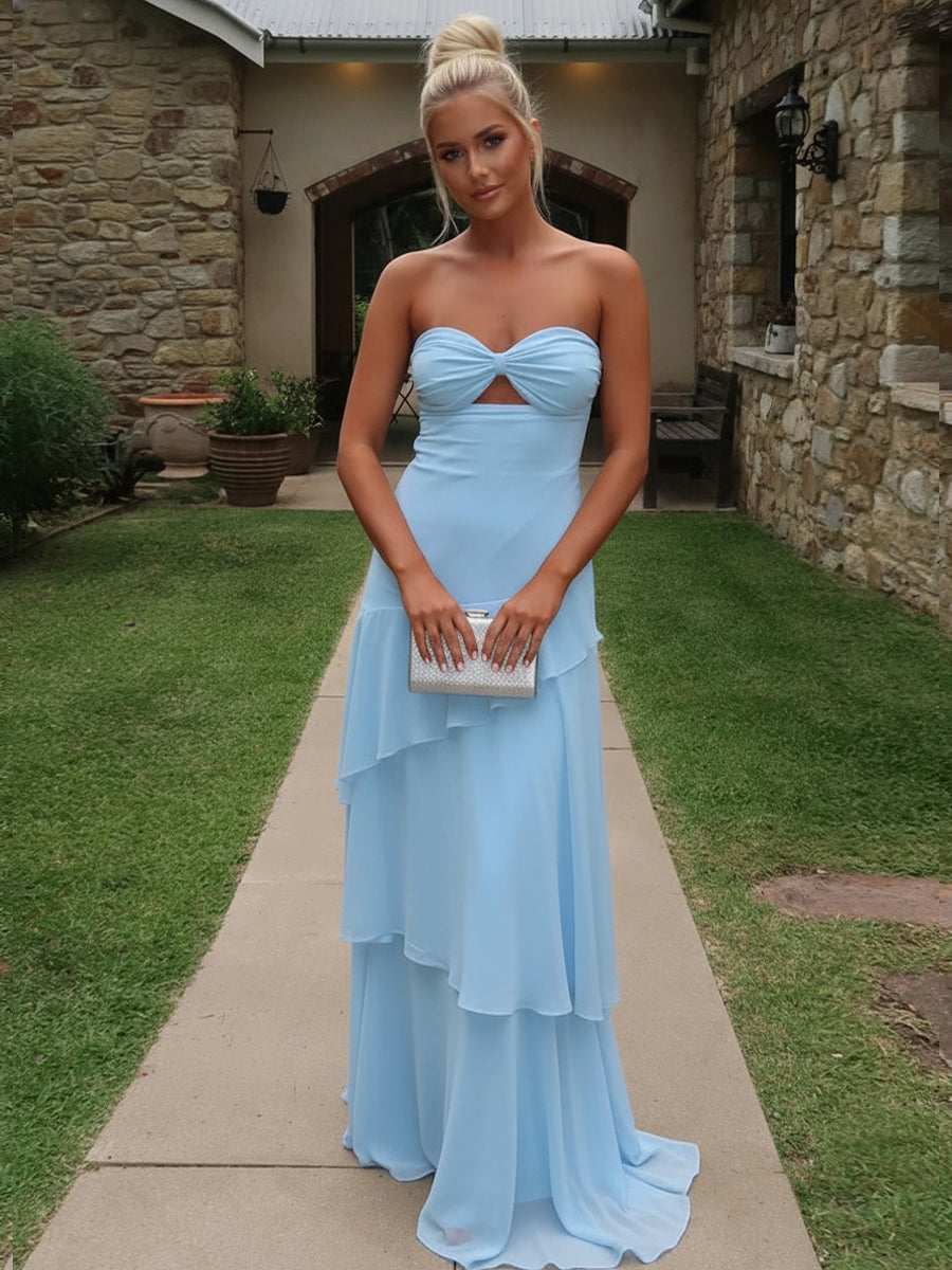 Sheath/Column Tiered Cut Out Floor-Length Wedding Guest Dresses