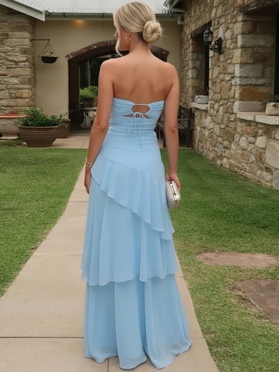 Sheath/Column Tiered Cut Out Floor-Length Wedding Guest Dresses