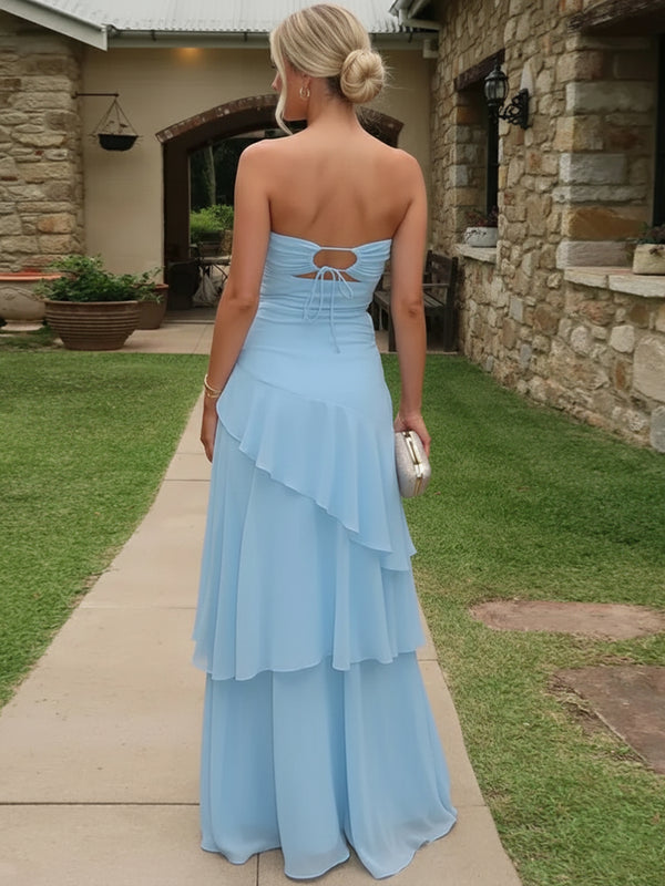 Sheath/Column Tiered Cut Out Floor-Length Wedding Guest Dresses