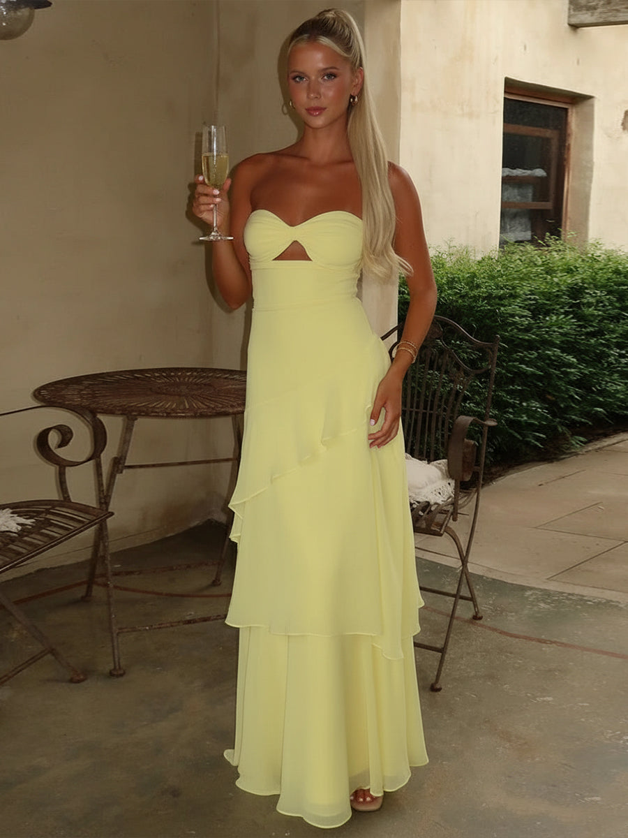 Sheath/Column Tiered Cut Out Floor-Length Wedding Guest Dresses