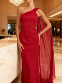 Sheath/Column Asymmetrical Neck Floor-Length Wedding Guest Dresses with Drape