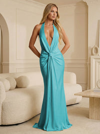 Deep V Neck Satin Floor-Length Formal Bridesmaid Dresses Ruched Mermaid