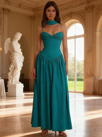 A-Line/Princess Spaghetti Strap Drop Waist Floor-Length Wedding Guest Dresses with Scarf