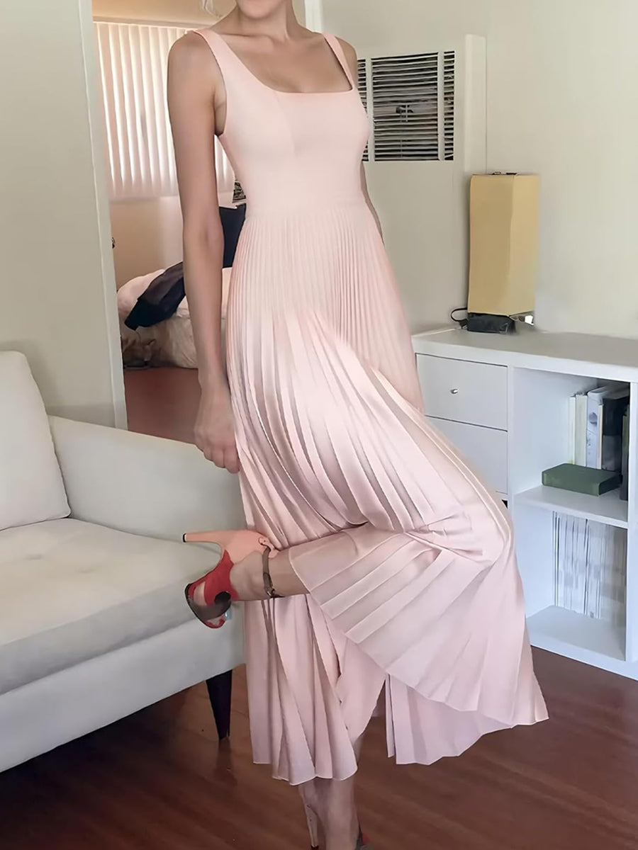 A-Line/Princess Square Neck Floor-Length Wedding Guest Dresses with Pleated Satin