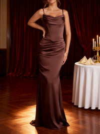 Mermaid/Trumpet Strapless Ruched Floor-Length Wedding Guest Dresses with Scarf