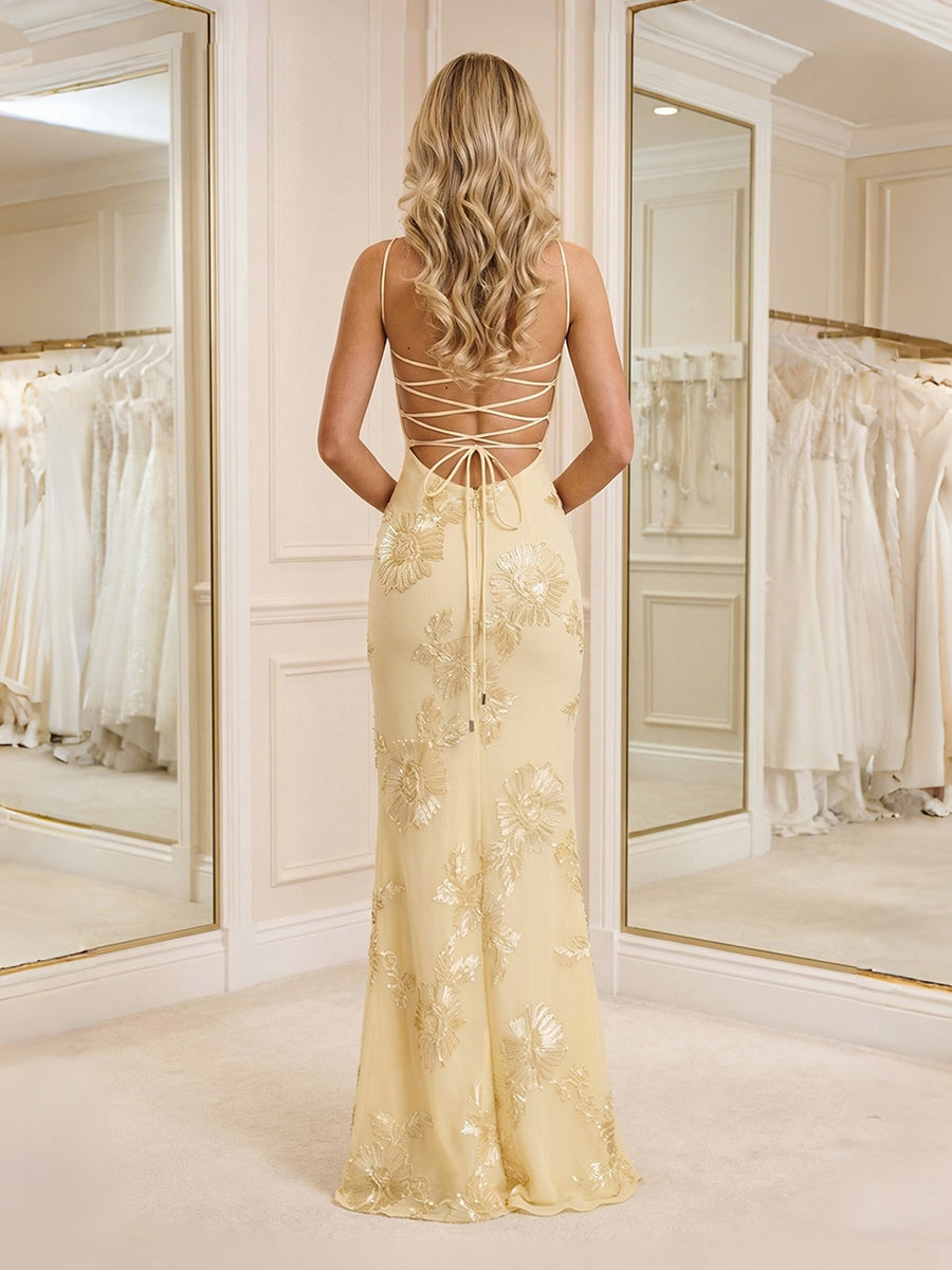 Mermaid/Trumpet Spaghetti Strap Wedding Guest Dresses with Floral Formal Dress