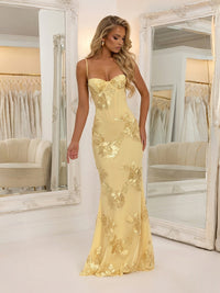 Mermaid/Trumpet Spaghetti Strap Wedding Guest Dresses with Floral Formal Dress