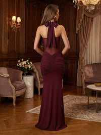 Mermaid/Trumpet Sheer Mesh Floor-Length Wedding Guest Dresses with Ruched Waist