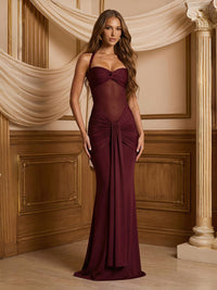 Mermaid/Trumpet Sheer Mesh Floor-Length Wedding Guest Dresses with Ruched Waist