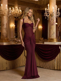 Mermaid/Trumpet Sheer Mesh Floor-Length Wedding Guest Dresses with Ruched Waist