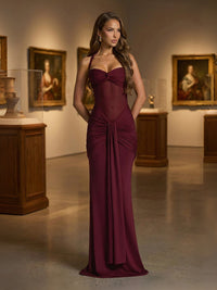Mermaid/Trumpet Sheer Mesh Floor-Length Wedding Guest Dresses with Ruched Waist