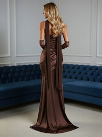 Mermaid/Trumpet Drop Waist Satin Floor-Length Wedding Guest Dresses with Scarf