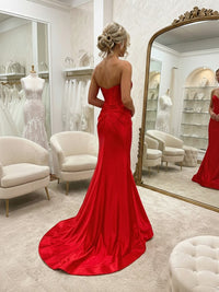Sheath/Column Bow Waist Satin Floor-Length Evening Dresses with Ruched Slit