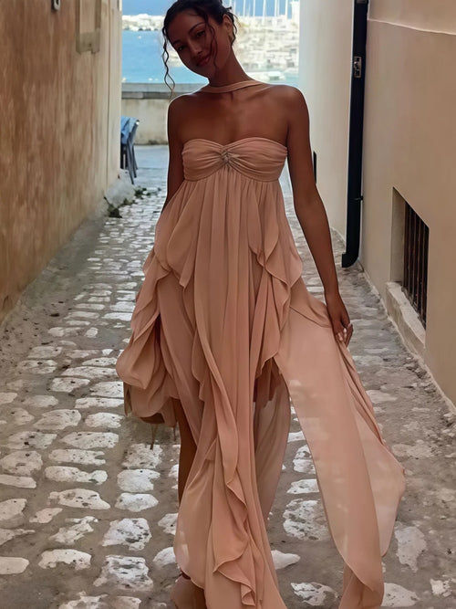 A-Line/Princess Convertible Ruffle Floor-Length Wedding Guest Dresses