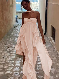 A-Line/Princess Convertible Ruffle Floor-Length Wedding Guest Dresses Women Formal Gowns