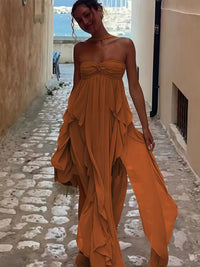 A-Line/Princess Convertible Ruffle Floor-Length Wedding Guest Dresses Women Formal Gowns