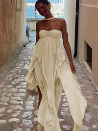 A-Line/Princess Convertible Ruffle Floor-Length Wedding Guest Dresses Women Formal Gowns
