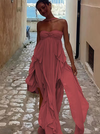 A-Line/Princess Convertible Ruffle Floor-Length Wedding Guest Dresses Women Formal Gowns
