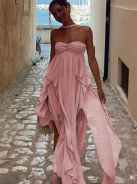 A-Line/Princess Convertible Ruffle Floor-Length Wedding Guest Dresses Women Formal Gowns