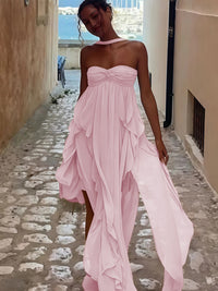A-Line/Princess Convertible Ruffle Floor-Length Wedding Guest Dresses Women Formal Gowns