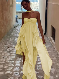 A-Line/Princess Convertible Ruffle Floor-Length Wedding Guest Dresses Women Formal Gowns