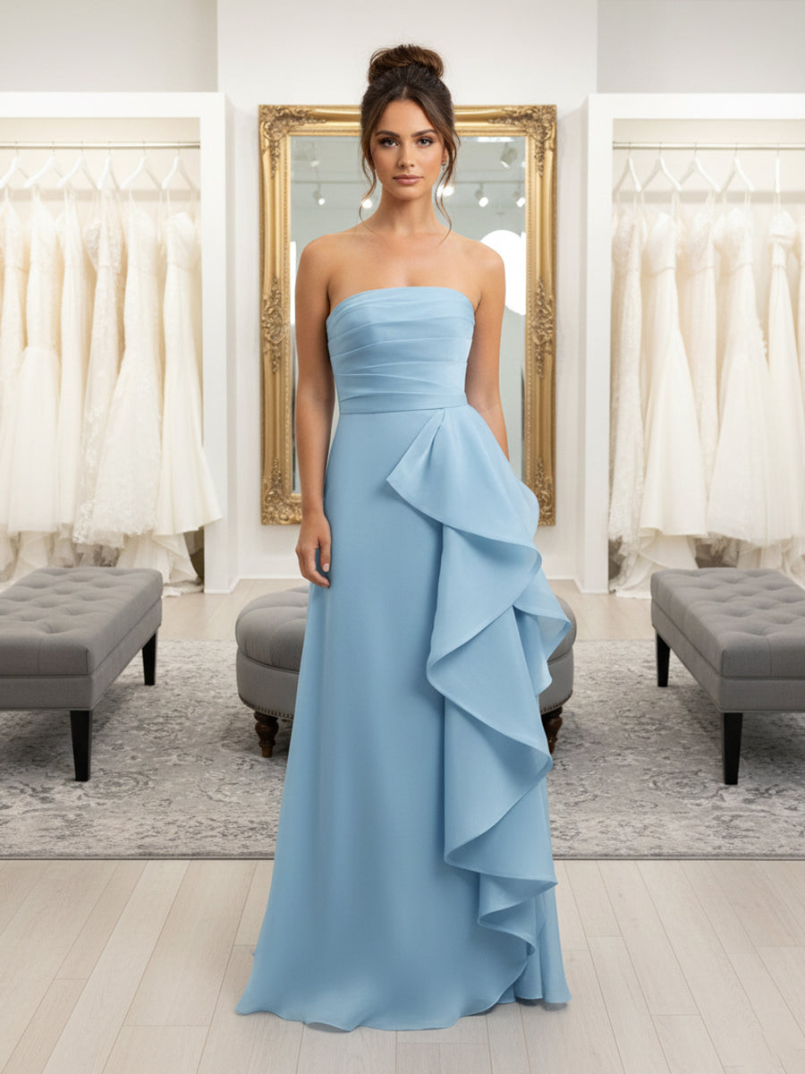 A-Line/Princess Strapless Ruched Taffeta Floor-Length Formal Dresses w