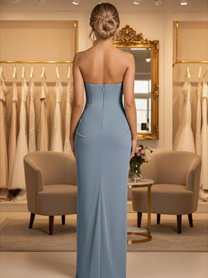 Sheath/Column Strapless Ruched Satin Floor-Length Formal Dresses