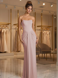 Sheath/Column Strapless Ruched Satin Floor-Length Formal Dresses