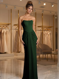 Sheath/Column Strapless Ruched Satin Floor-Length Formal Dresses