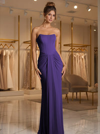 Sheath/Column Strapless Ruched Satin Floor-Length Formal Dresses