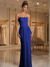 Sheath/Column Strapless Ruched Satin Floor-Length Formal Dresses