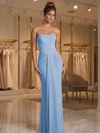 Sheath/Column Strapless Ruched Satin Floor-Length Formal Dresses