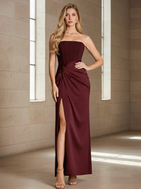 Sheath/Column Strapless Satin Floor-Length Formal Evening Dresses