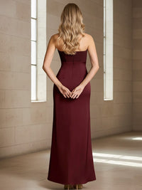 Sheath/Column Strapless Satin Floor-Length Formal Evening Dresses