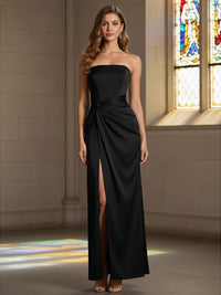 Sheath/Column Strapless Satin Floor-Length Formal Evening Dresses